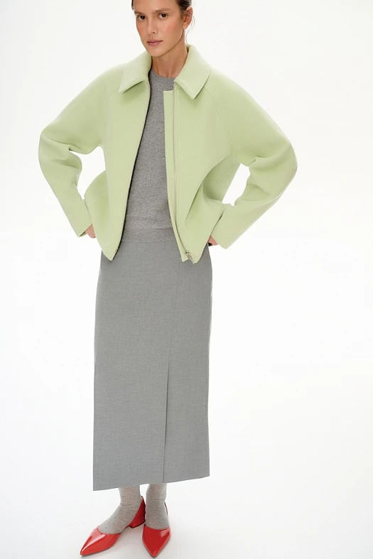 Пальто укороченное из шерсти с кашемиром (Драп с кашемиром арт.1926 Светло-зеленый 70% шерсть, 10% кашемир, 20% п/э; Размер: S)