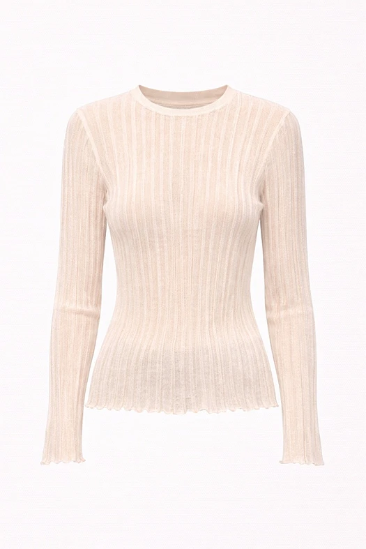 Лонгслив из фактурного трикотажа (82% хлопок, 18% нейлон Молочный; Размер: M-L)