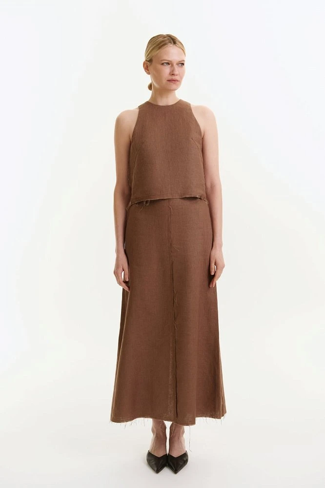 Юбка макси изо льна с необработанным краем