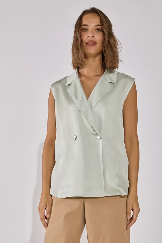 GS Блуза с английским воротником  (Вискоза атласная арт.830 Светло-зеленый 100% вискоза; Размер: XXS)