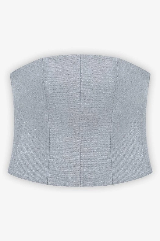 Топ-корсет из денима с металлизированной нитью (Хлопок с вискозой с метал.нитью арт.1791 Серебристый 61% хлопок, 17% вискоза, 19% п/э, 2% метал.нить; Размер: M)