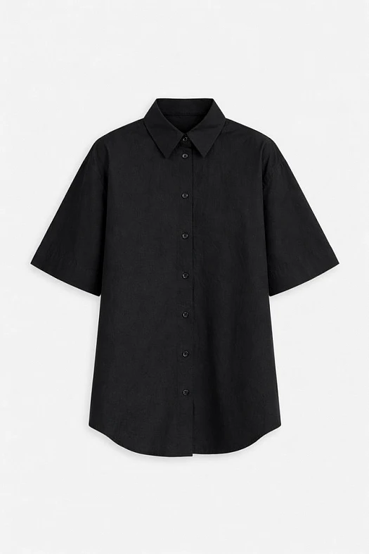 Рубашка с коротким рукавом из хлопка Pima (Хлопок арт.2002 Тёмно-синий 100% хлопок; Размер: L)