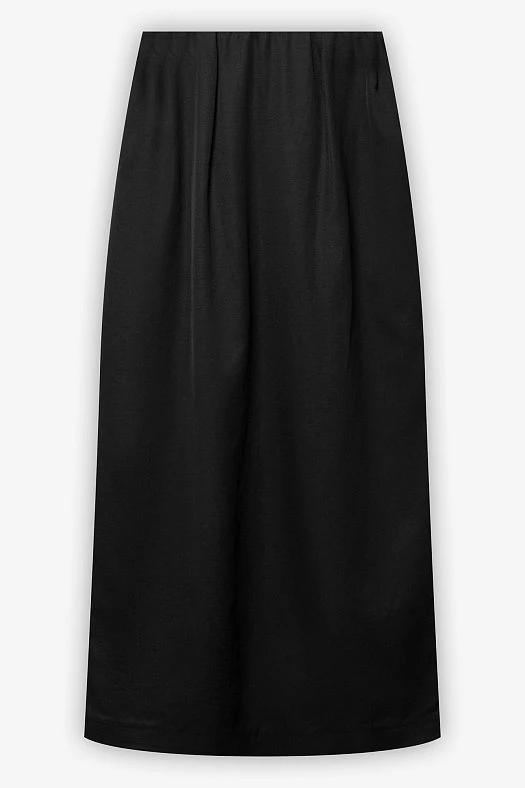 Юбка миди с защипами на талии (Вискоза со льном арт.1805 Черный 46% вискоза, 45% хлопок, 9% лен; Размер: L)