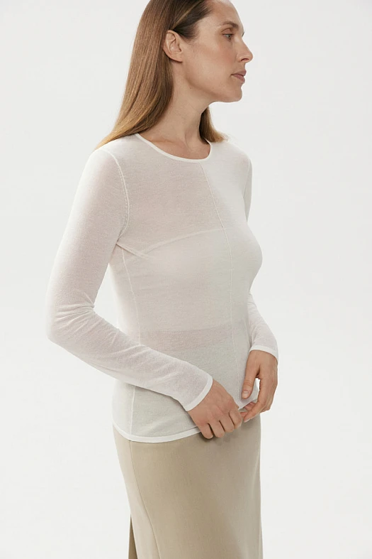 Лонгслив вязанный полупрозрачный (80% вискоза, 20% нейлон Молочный; Размер: XS)