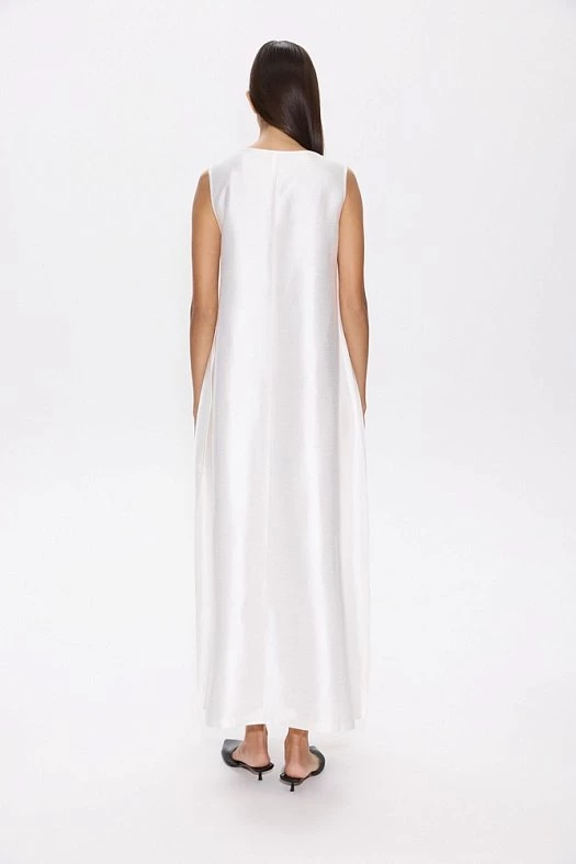 Платье миди О-силуэта (Вискоза шиммер арт.1784 Белый 68% вискоза, 32% п/э; Размер: S)