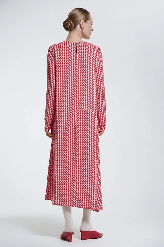 GS Платье с асимметричной деталью (Вискоза струящаяся арт.1552 Красный/розовый/белый 100% вискоза; Размер: XXS)