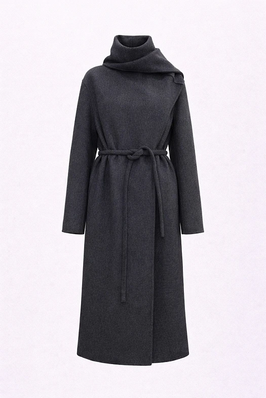 Пальто с шарфом из шерсти (70% шерсть, 30% п/э Серый; Размер: M-L)