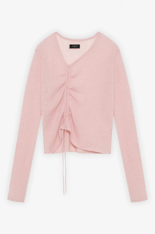 Джемпер-паутинка с кулиской из альпака и мериноса (30% альпака, 30% шерсть, 40% нейлон Розовый; Размер: L)