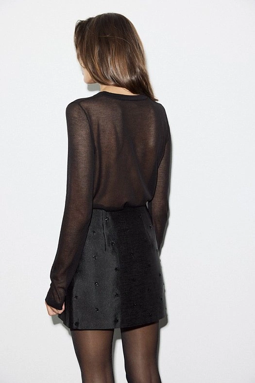 Лонгслив из полупрозрачного трикотажа (80% вискоза, 20% нейлон Черный; Размер: L)