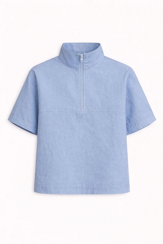 Топ на молнии с коротким рукавом (88% лиоцелл, 12% п/э Голубой; Размер: XS-S)