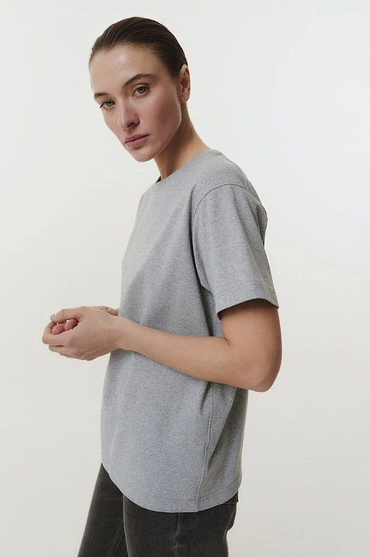 Футболка со смещённым плечевым швом (Рибана арт.1667 Серый меланж 95% хлопок, 5% эластан; Размер: L)