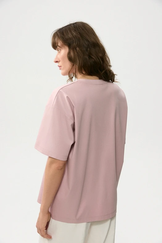 Футболка оверсайз с шёлком (Трикотаж с модалом и шелком арт.1871 Розовый 65% хлопок, 30% модал, 5% шелк; Размер: L)