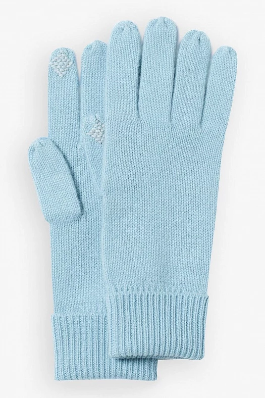 Перчатки с отворотом тачскрин (90% шерсть, 10% кашемир Голубой; Размер: One size)
