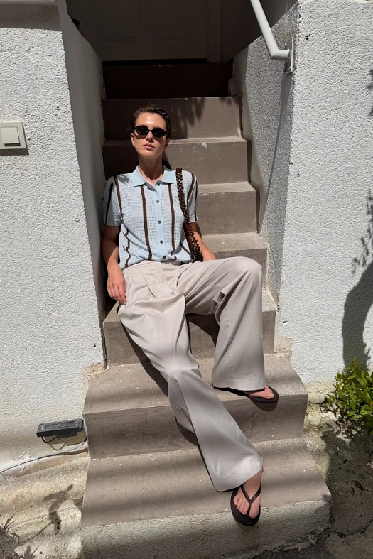 Брюки широкие со льном (Лен с тенселом арт.1856 Жемчужный 30% лен, 24% тенсел, 42% п/э, 4% эластан; Размер: L)