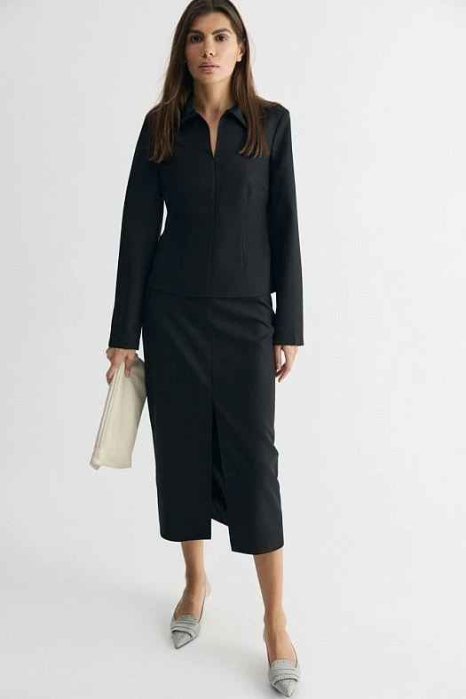 Юбка миди с разрезом спереди (Вискоза стрейч арт.1911 Черный 53% вискоза, 47% п/э; Размер: S)