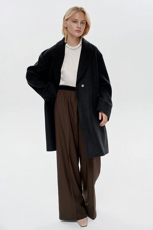 Брюки широкие с эластичным поясом (Вискоза стрейч арт.1808 Шоколадный 67% вискоза, 28% п/э, 5% эластан; Размер: S)