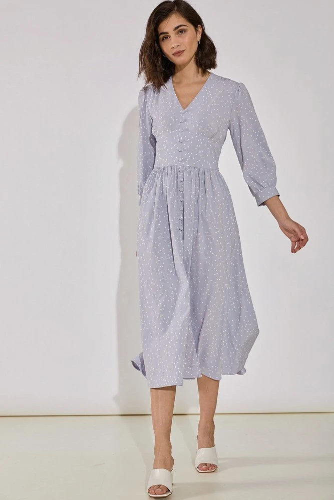 Платье с пуговицами в горох
