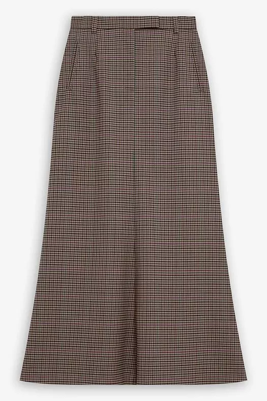 Юбка макси из итальянской костюмной шерсти (Шерсть костюмная клетка арт.1369 Бежевый/фиолетовый 54% шерсть, 42% п/э, 2% вискоза, 2% эластан; Размер: XS)