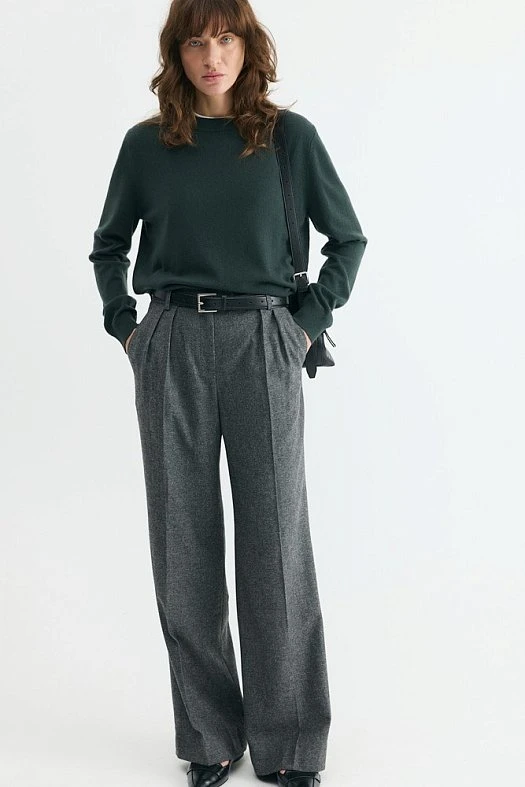 Джемпер базовый из шерсти с кашемиром (90% шерсть, 10% кашемир Темно-зеленый; Размер: XS-S)