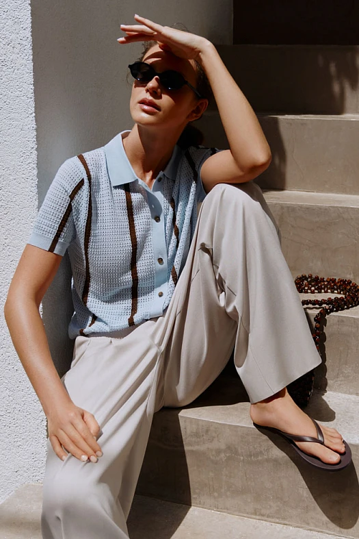 Рубашка из ажурного трикотажа с коротким рукавом (53% хлопок, 47% ацетат Голубой; Размер: L)