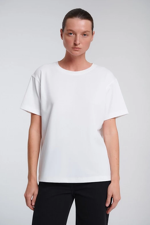 Футболка со смещённым плечевым швом (Трикотаж средней плотности арт.1246 Белый 100% хлопок; Размер: L)