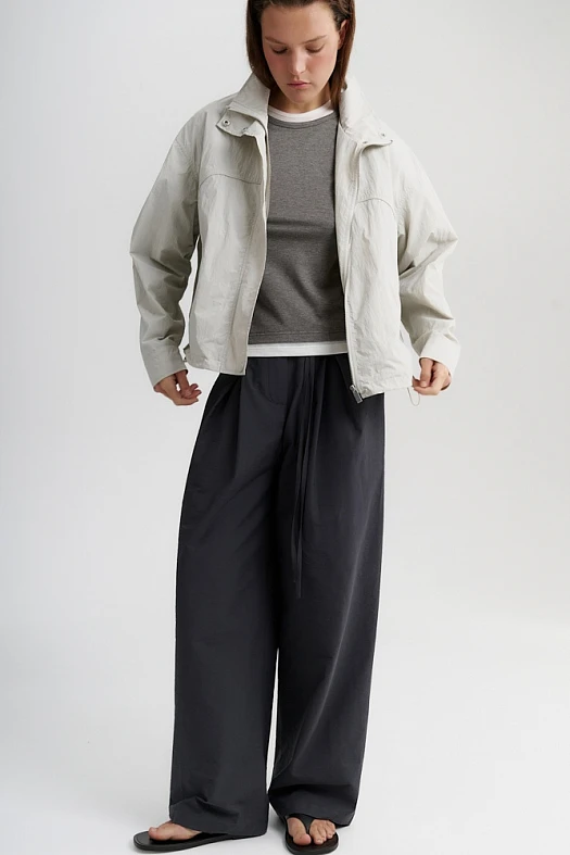 Брюки широкие со складками (Хлопок арт.2001 Графитовый 86% хлопок, 14% нейлон; Размер: L)