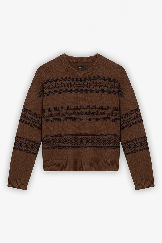 Джемпер из шерсти с орнаментом (100% шерсть Коричневый; Размер: XS-S)