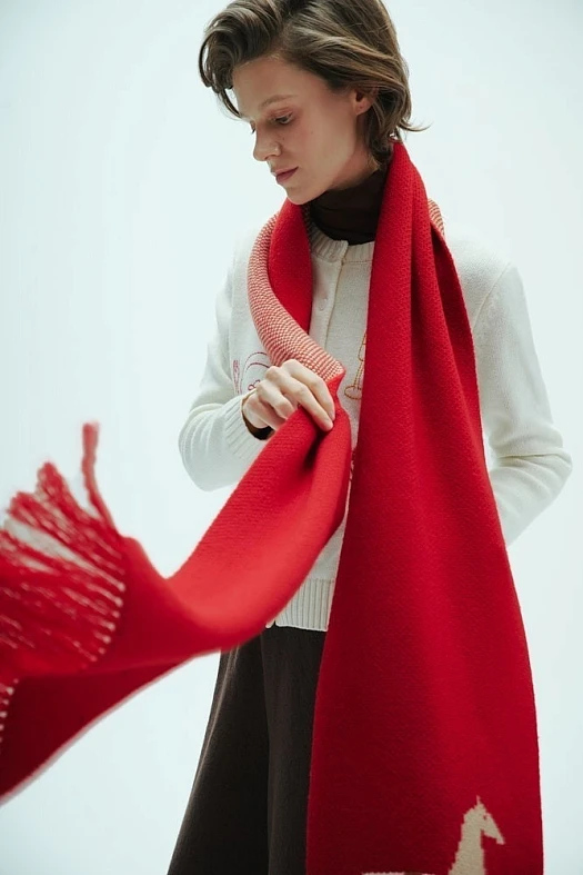 Шарф из шерсти с принтом (50% шерсть, 30% акрил, 20% нейлон Красный; Размер: OS)