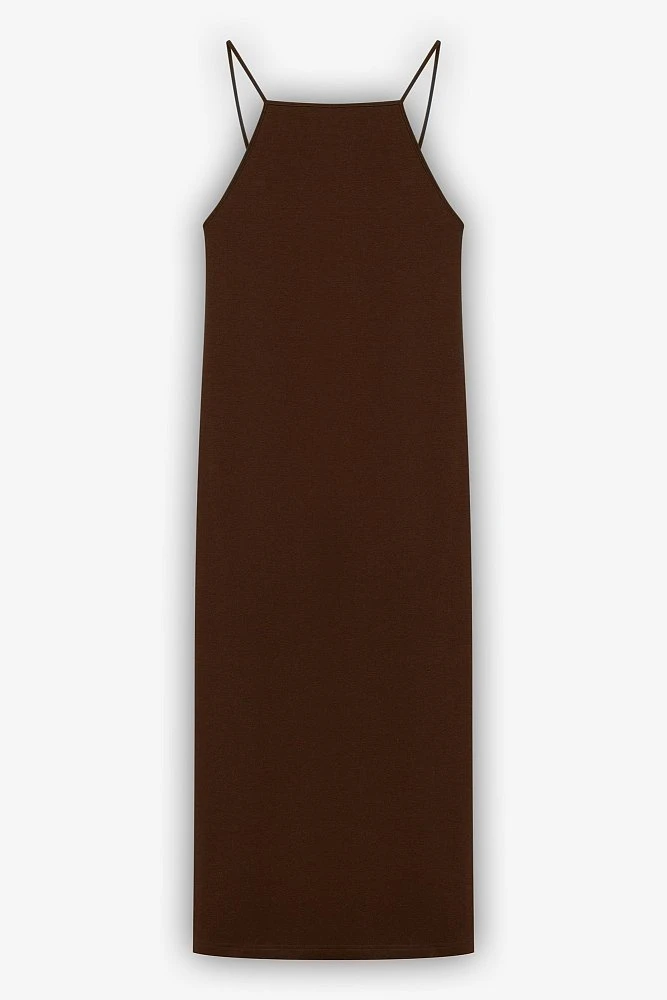 Платье макси трикотажное с вырезом халтер