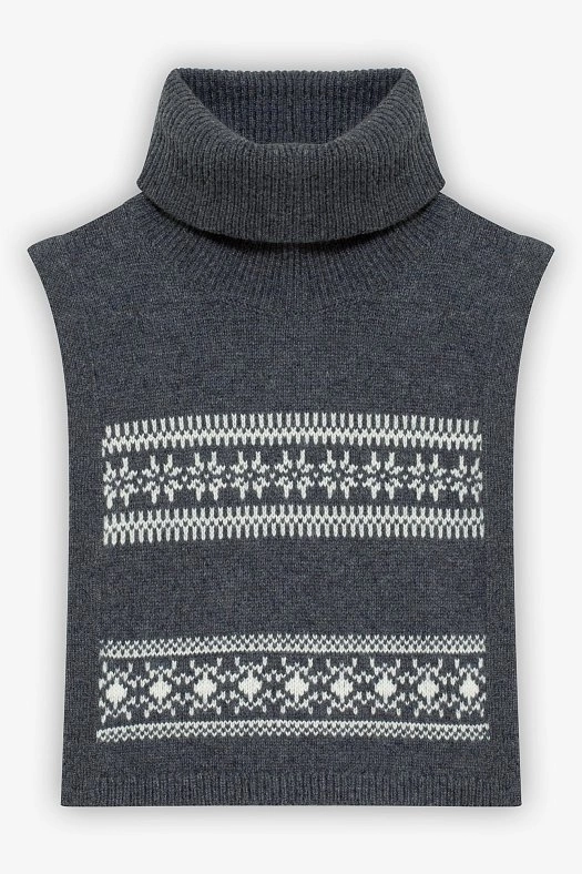 Манишка из шерсти с орнаментом (100% шерсть Серый меланж; Размер: OS)