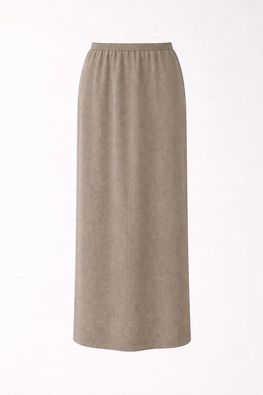 Юбка миди из трикотажа (Трикотаж в рубчик арт.1759 Тауп меланж 65% вискоза, 35% п/э; Размер: S)
