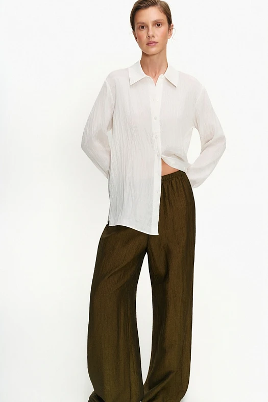 Рубашка прямого кроя с эффектом мокрого шелка (86% тенсел, 14% нейлон Молочный; Размер: L)