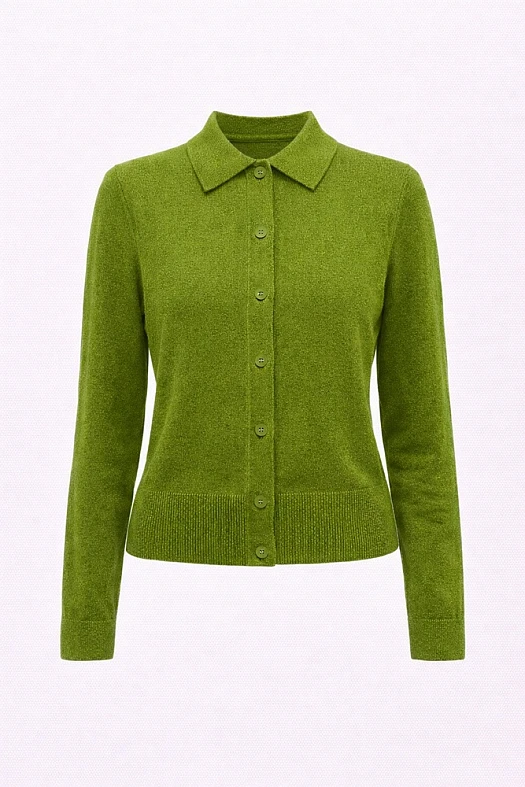 Кардиган с отложным воротником (35% шерсть, 50% нейлон, 15% акрил Зеленый; Размер: M-L)