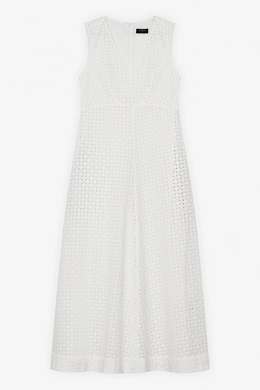 Платье макси из хлопка Broderie Anglaise (Шитье ромбы арт.1857 Белый 100% хлопок; Размер: M)