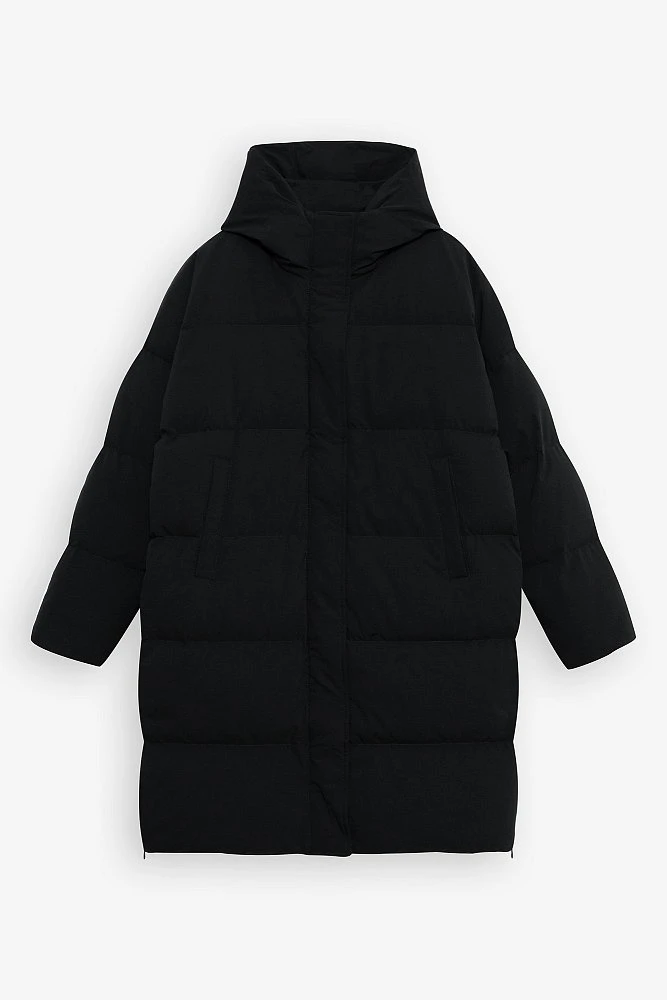 Пуховик миди с капюшоном