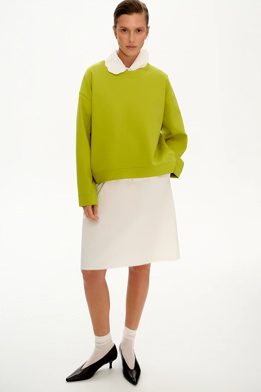 Свитшот из итальянского трикотажа (Трикотаж Punto Milano арт.1323 Лайм 67% вискоза, 28% п/э, 5% эластан; Размер: XXS)