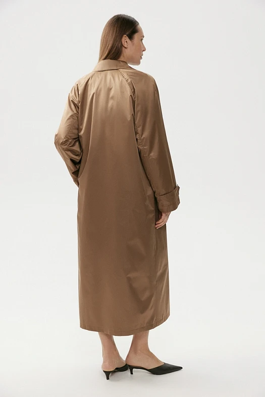 Тренч однобортный с сатиновым финишем (Плащевая ткань арт.1849 Коричневый 100% п/э; Размер: XS)