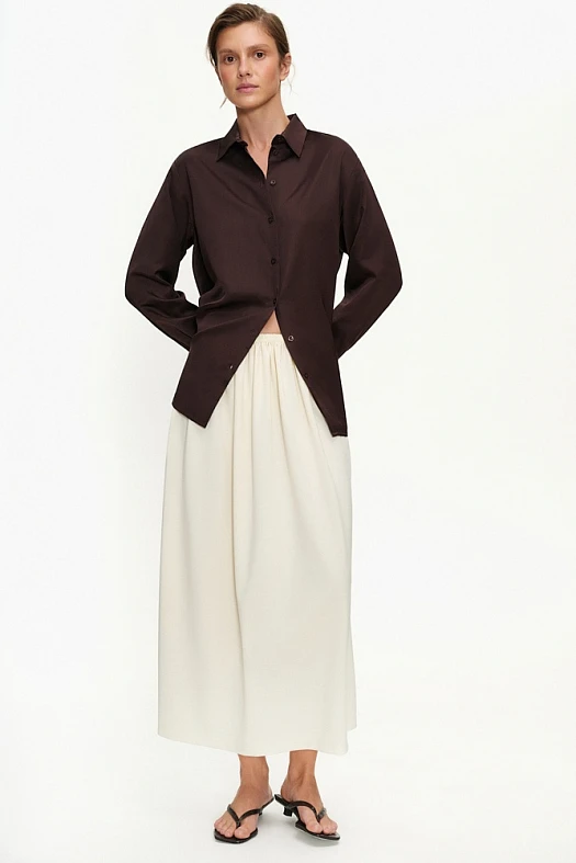 Юбка миди из трикотажа (Трикотаж тонкий арт.2016 Молочный 36% тенсел, 49% нейлон, 6% эластан; Размер: L)