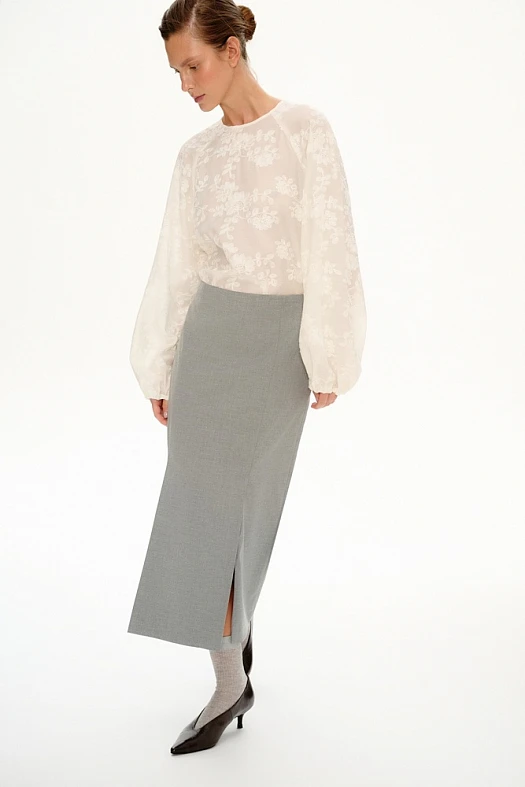 Блуза из полупрозрачной ткани с вышивкой (Ацетат вышивка цветы арт.1822 Белый 43% ацетат, 57% п/э; Размер: L)