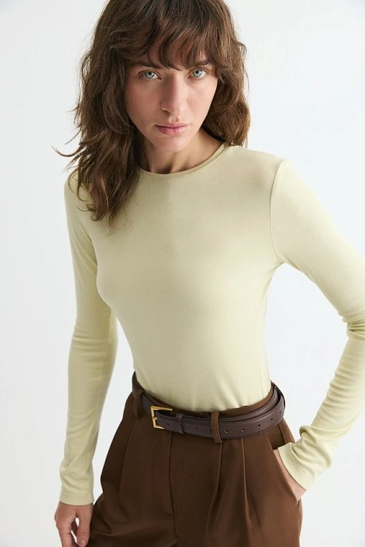 Лонгслив трикотажный из нежного хлопка (Трикотаж тонкий арт.1927 Светло-зеленый 95% хлопок, 5% эластан; Размер: M)