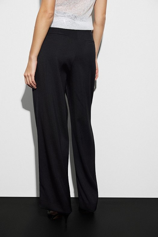 Брюки широкие со складками (Ацетат в рубчик арт.1804 Черный 60% ацетат, 40% п/э; Размер: M)