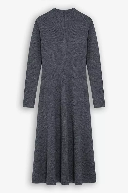 Платье миди вязанное с шерстью (50% шерсть, 50% акрил Серый; Размер: XS-S)