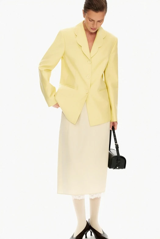 Жакет однобортный с акцентным воротником (Тенсел с шерстью арт.1993 Желтый 30% тенсел, 20% шерсть, 50% п/э; Размер: L)