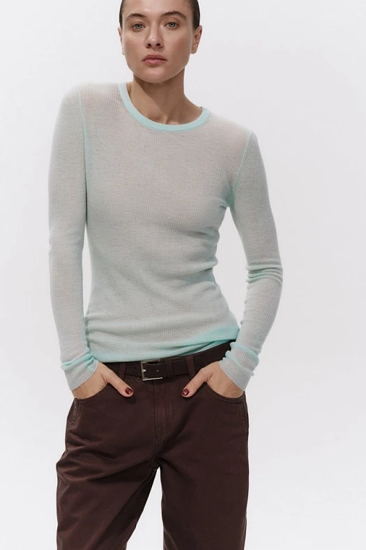 Джемпер прозрачный из тонкой шерсти (100% шерсть Мятный; Размер: M)