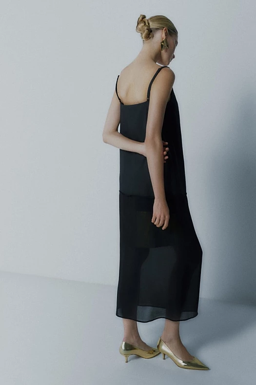 Платье-комбинация с прозрачной итальянской вискозой  (Вискоза стрейч арт.1589 Черный 67% вискоза, 28% п/э, 5% эластан; Размер: XS)