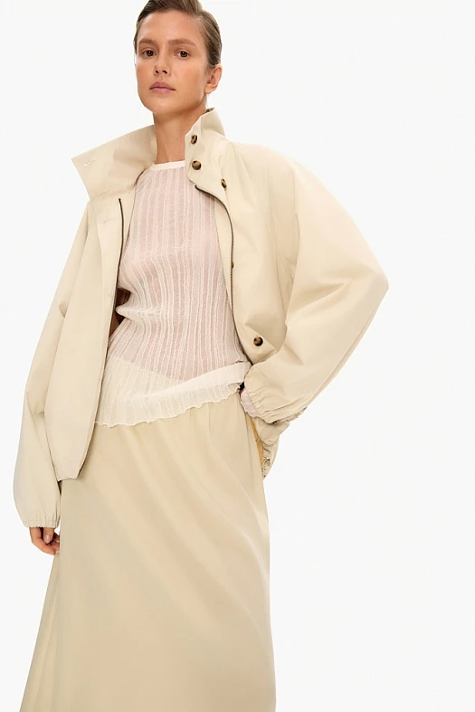 Лонгслив из фактурного трикотажа (82% хлопок, 18% нейлон Молочный; Размер: M-L)