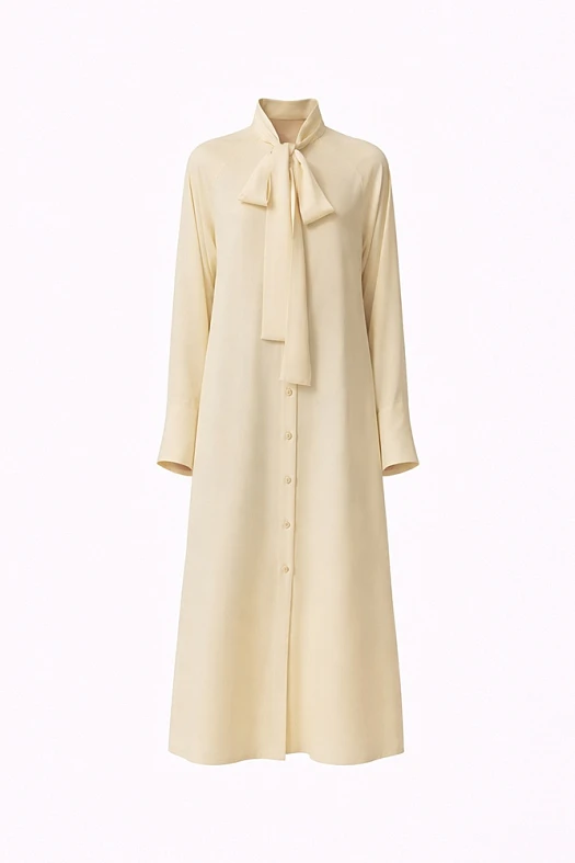 Платье миди с воротником аскот (Вискоза струящаяся арт.1710 Желтый 100% вискоза; Размер: XS)