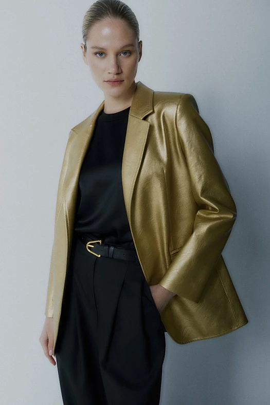 Жакет из золотой экокожи (Экокожа арт.1617 Золотистый 100% п/э; Размер: XS)