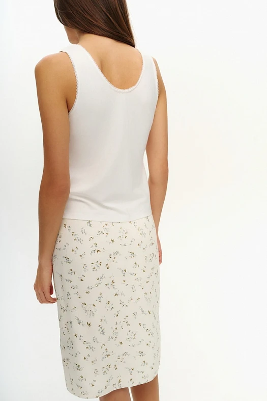 Топ из вискозного трикотажа в бельевом стиле (90% вискоза, 10% эластан Молочный; Размер: L)