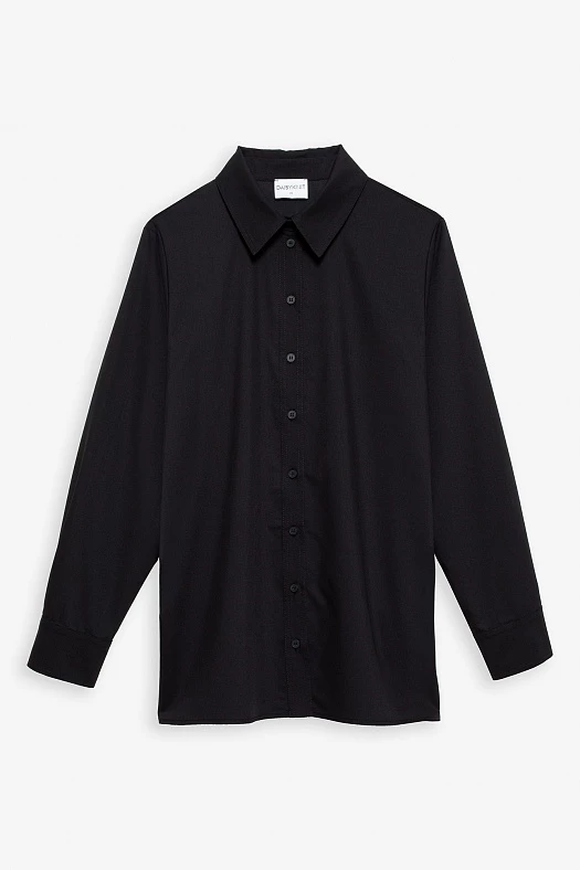 Рубашка прямая с отстрочками (Вискоза бамбук арт.1586 Черный 40% бамбук, 20% хлопок, 37% п/э, 3% эластан; Размер: S)